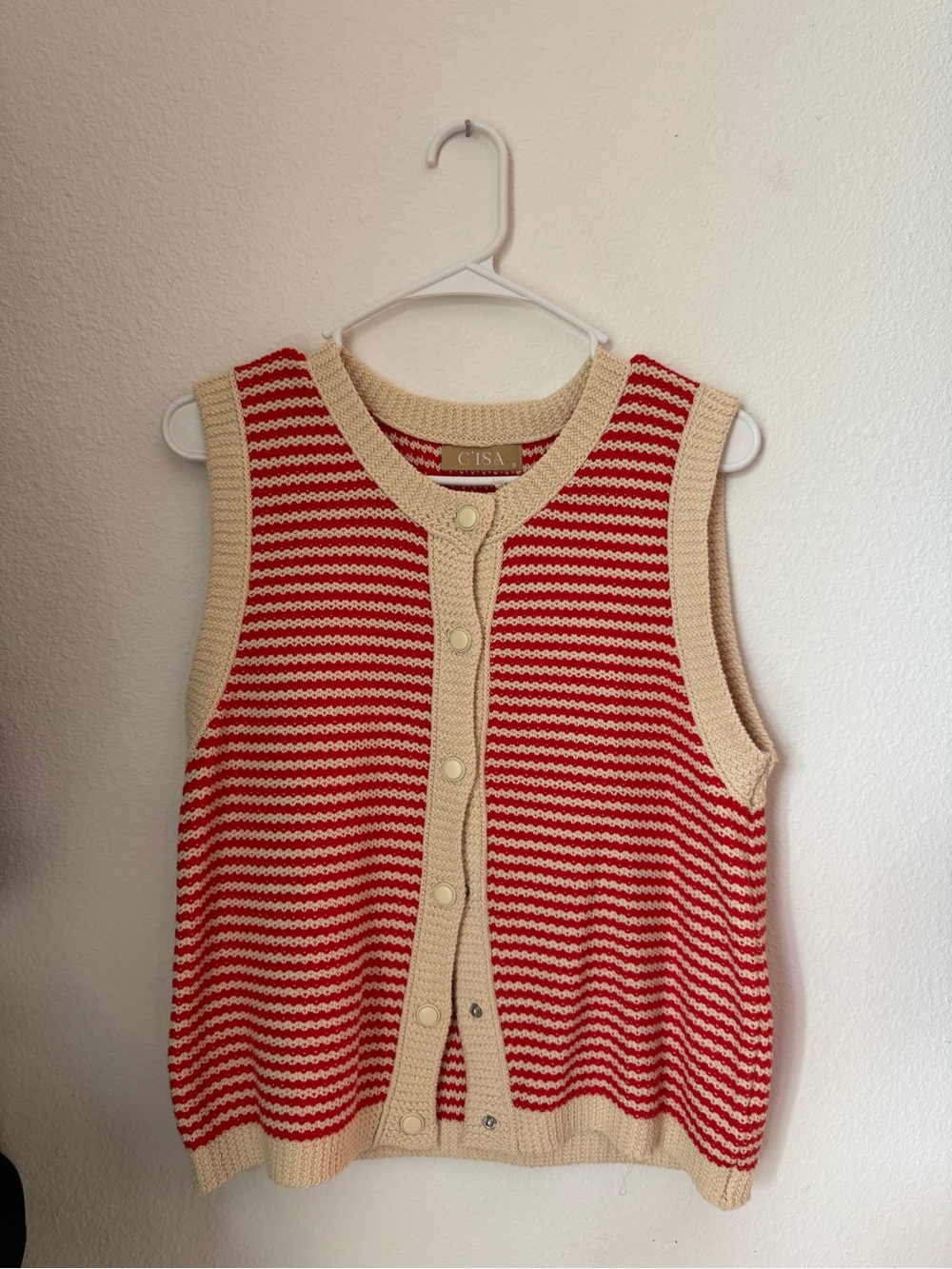 Lizard Thicket Red & Cream Striped Knit Button-Front Vest